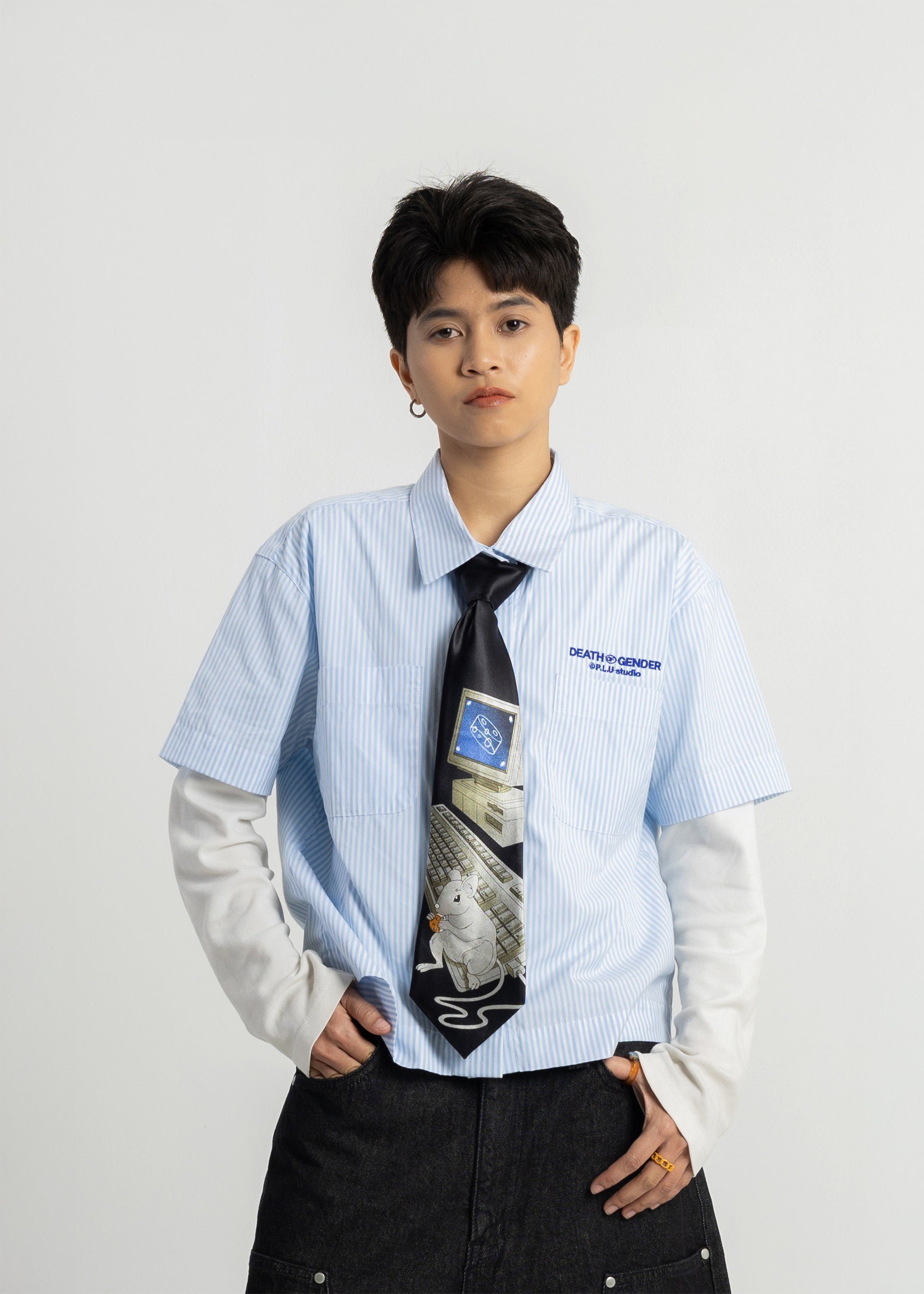 S101: Pinstripe Boxy Crop Shirt