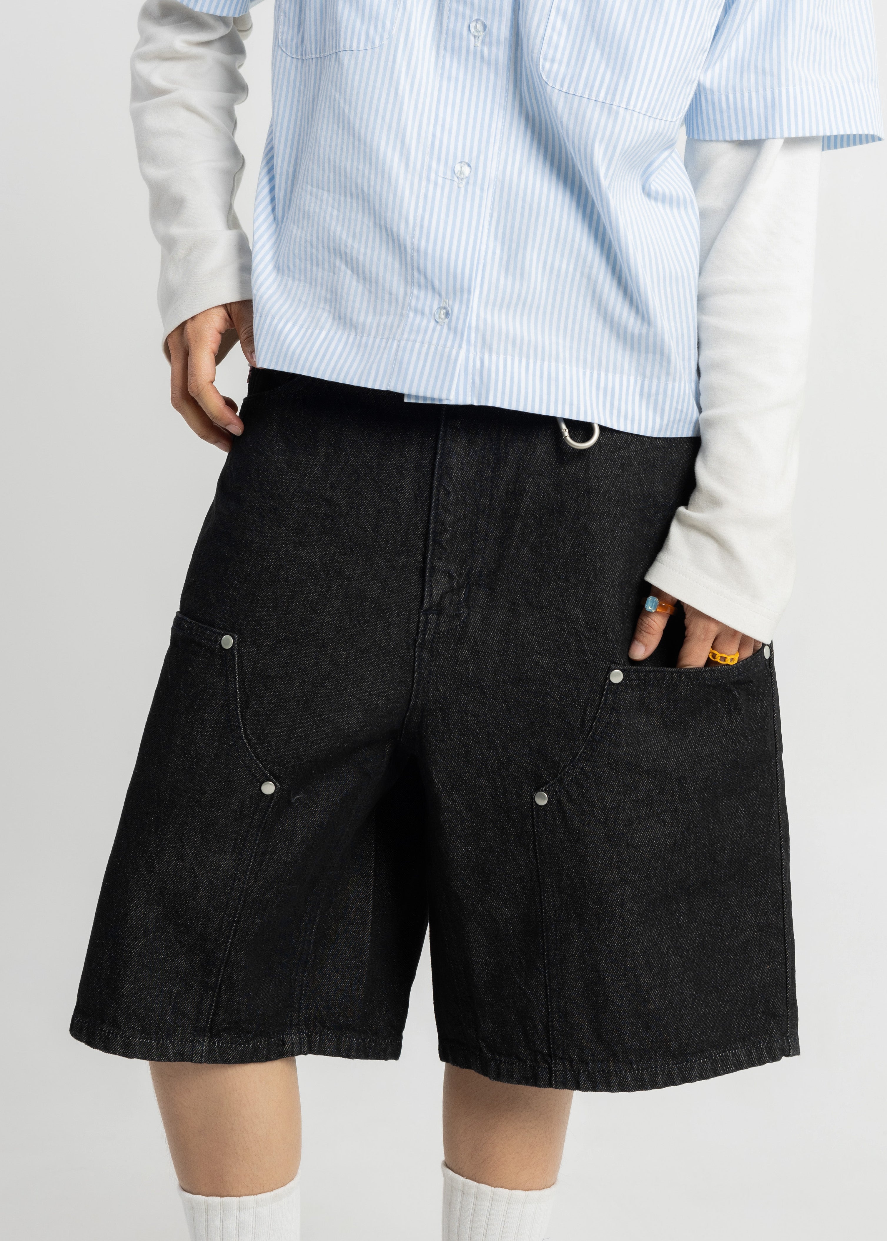 S104: Raw Denim Carabiner Shorts (Black)