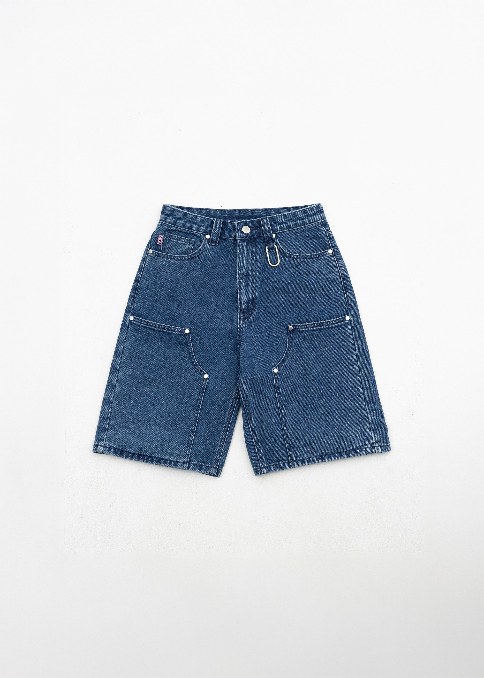 S105: Washed Denim Carabiner Shorts (Deep Blue)