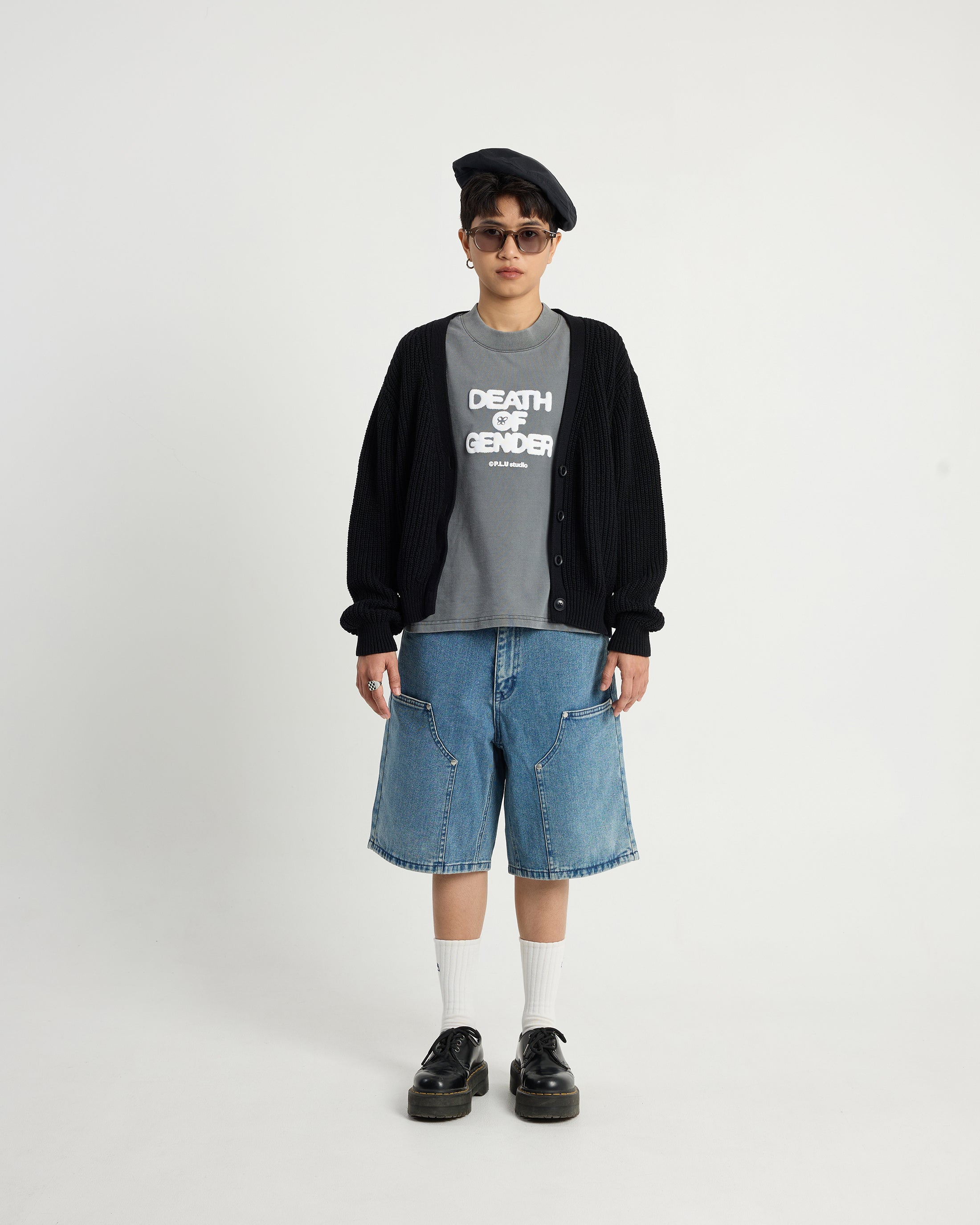 S106: Washed Denim Carabiner Shorts (Light Blue)