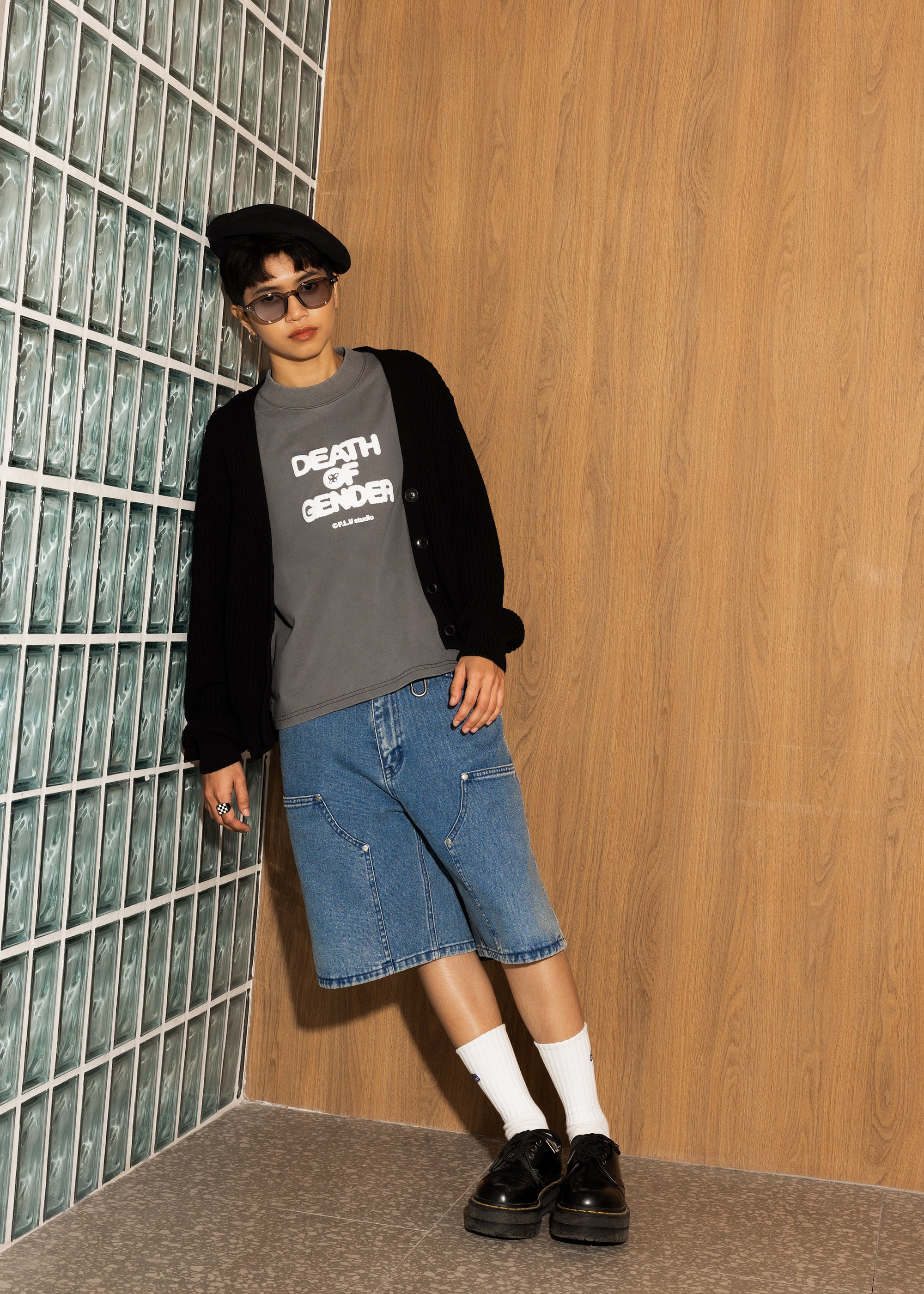 S106: Washed Denim Carabiner Shorts (Light Blue)