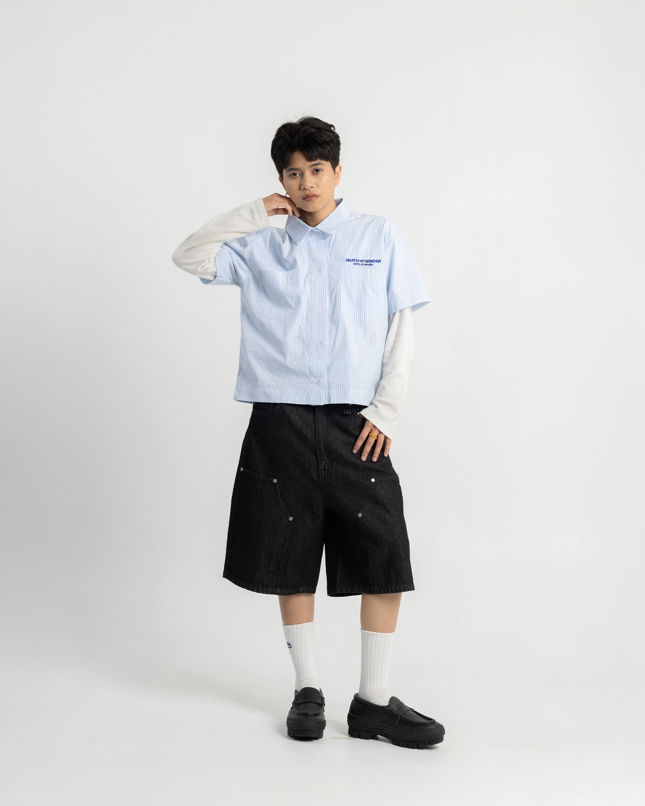 S101: Pinstripe Boxy Crop Shirt