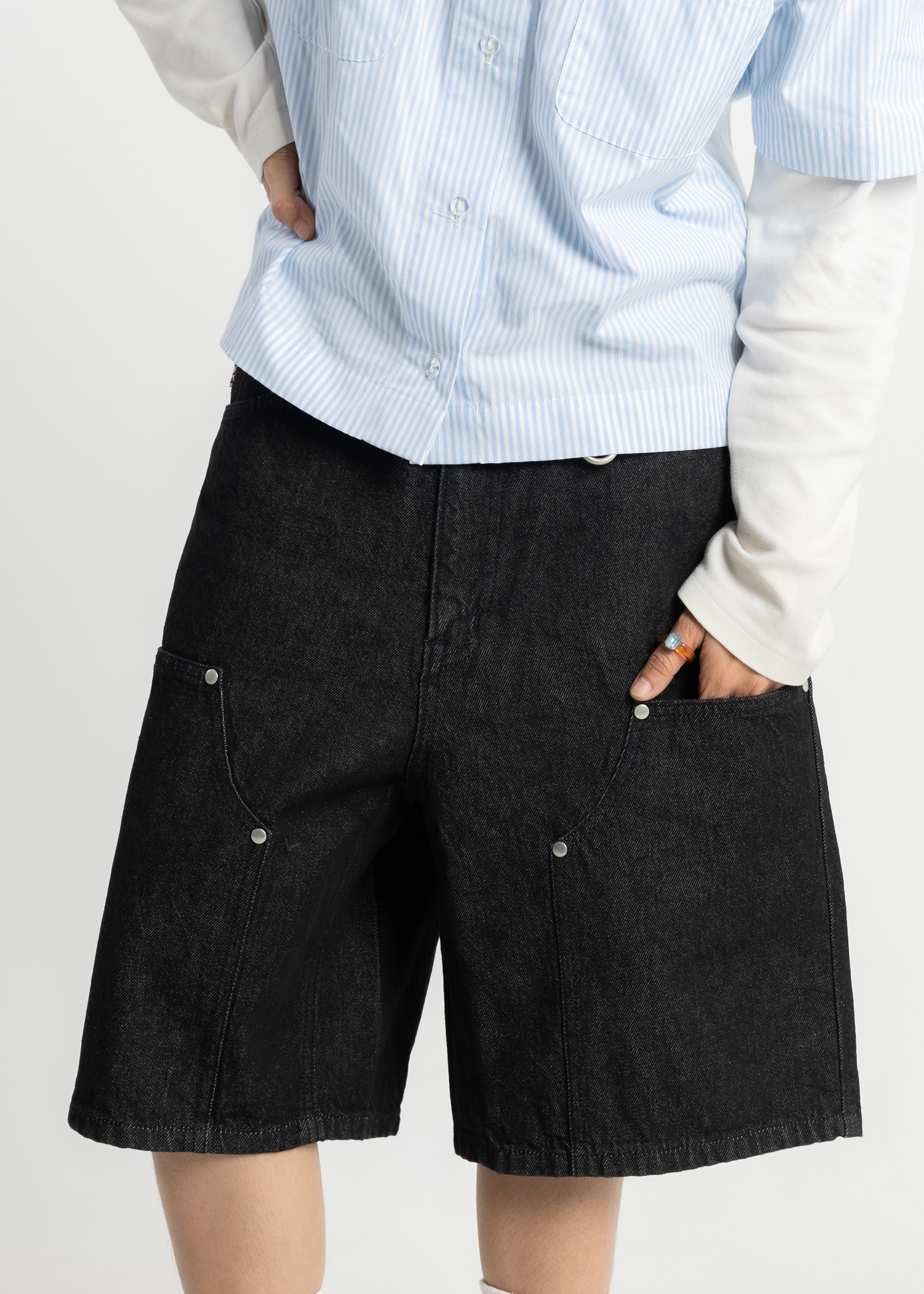 S104: Raw Denim Carabiner Shorts (Black)