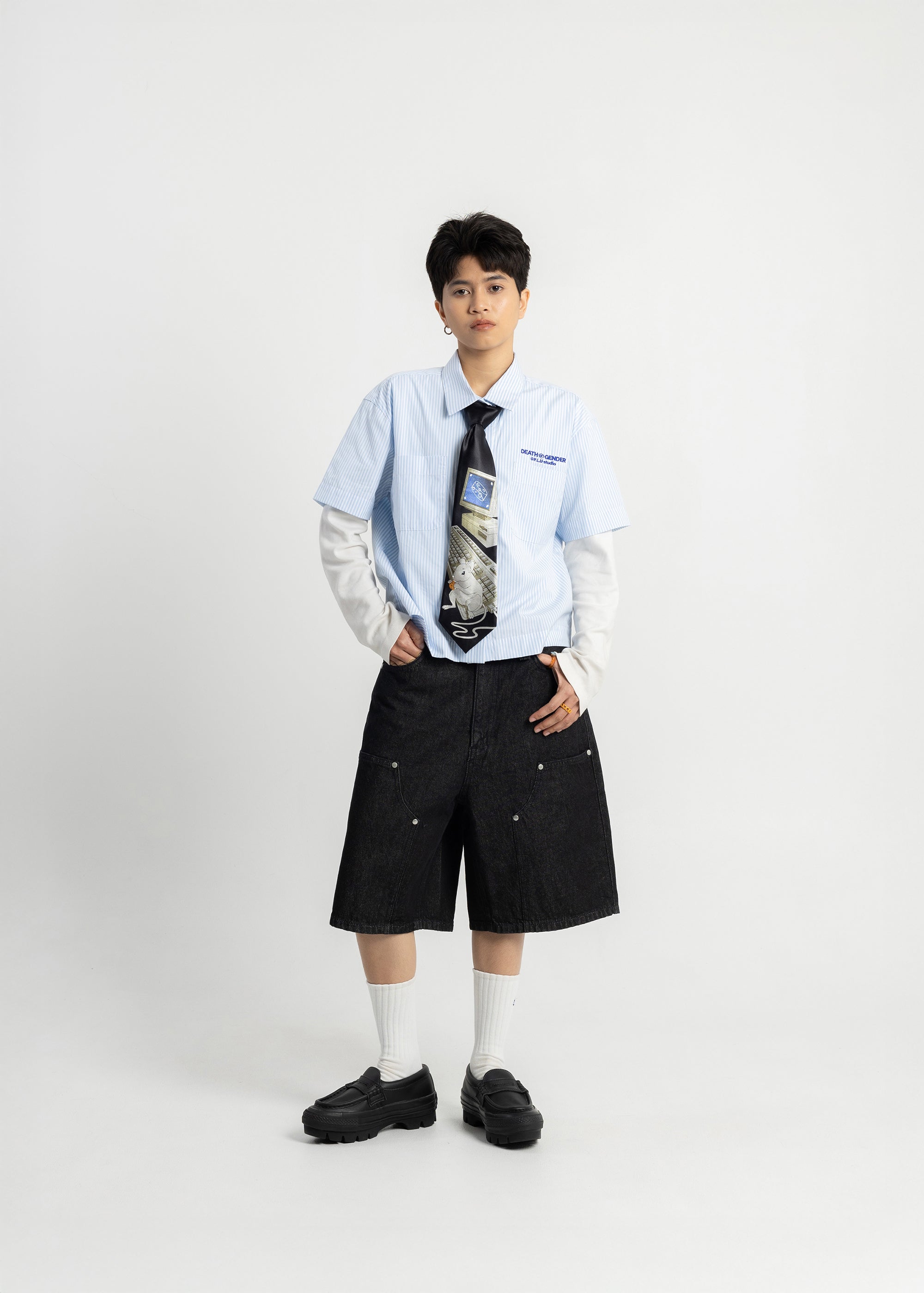 S104: Raw Denim Carabiner Shorts (Black)