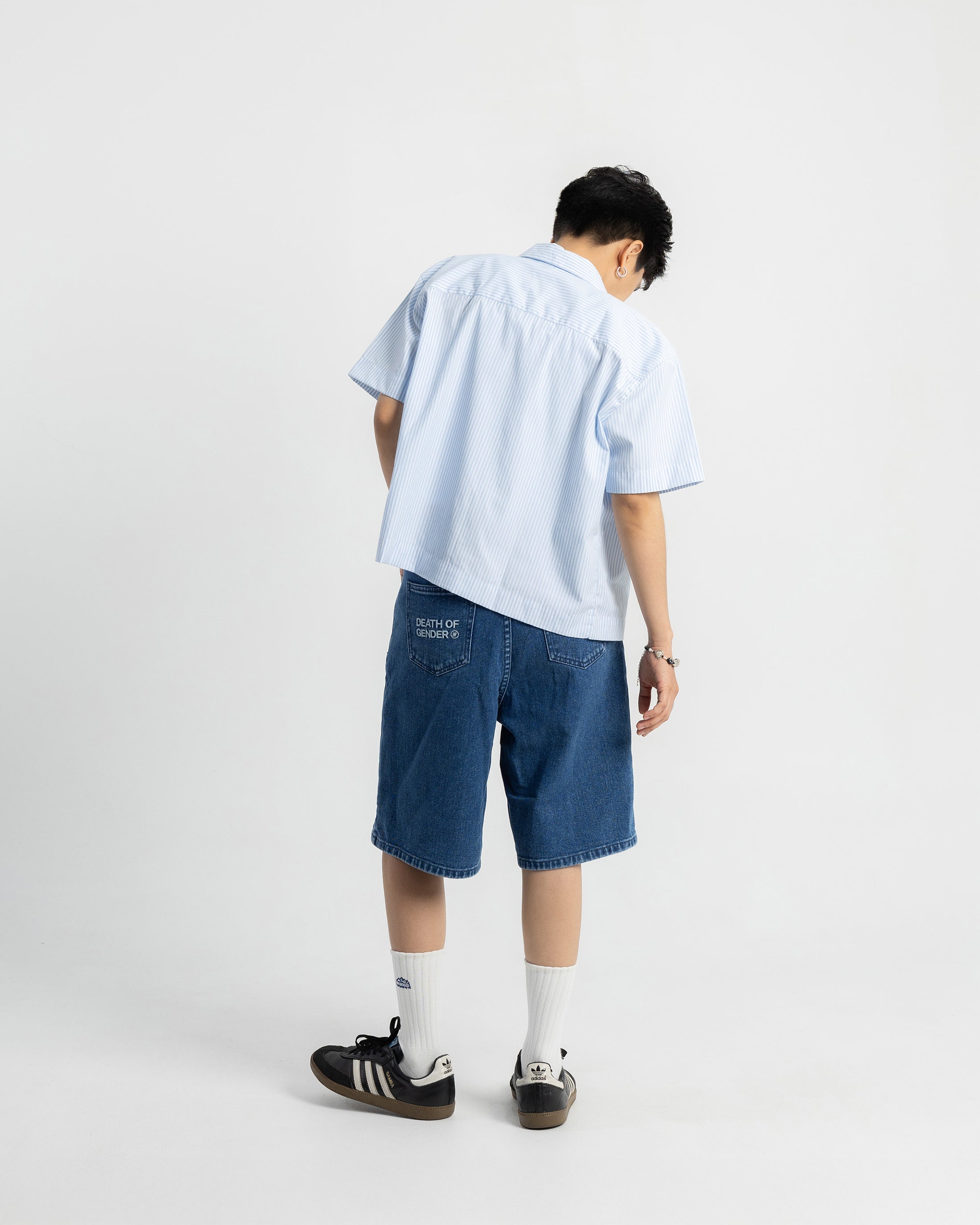 S105: Washed Denim Carabiner Shorts (Deep Blue)