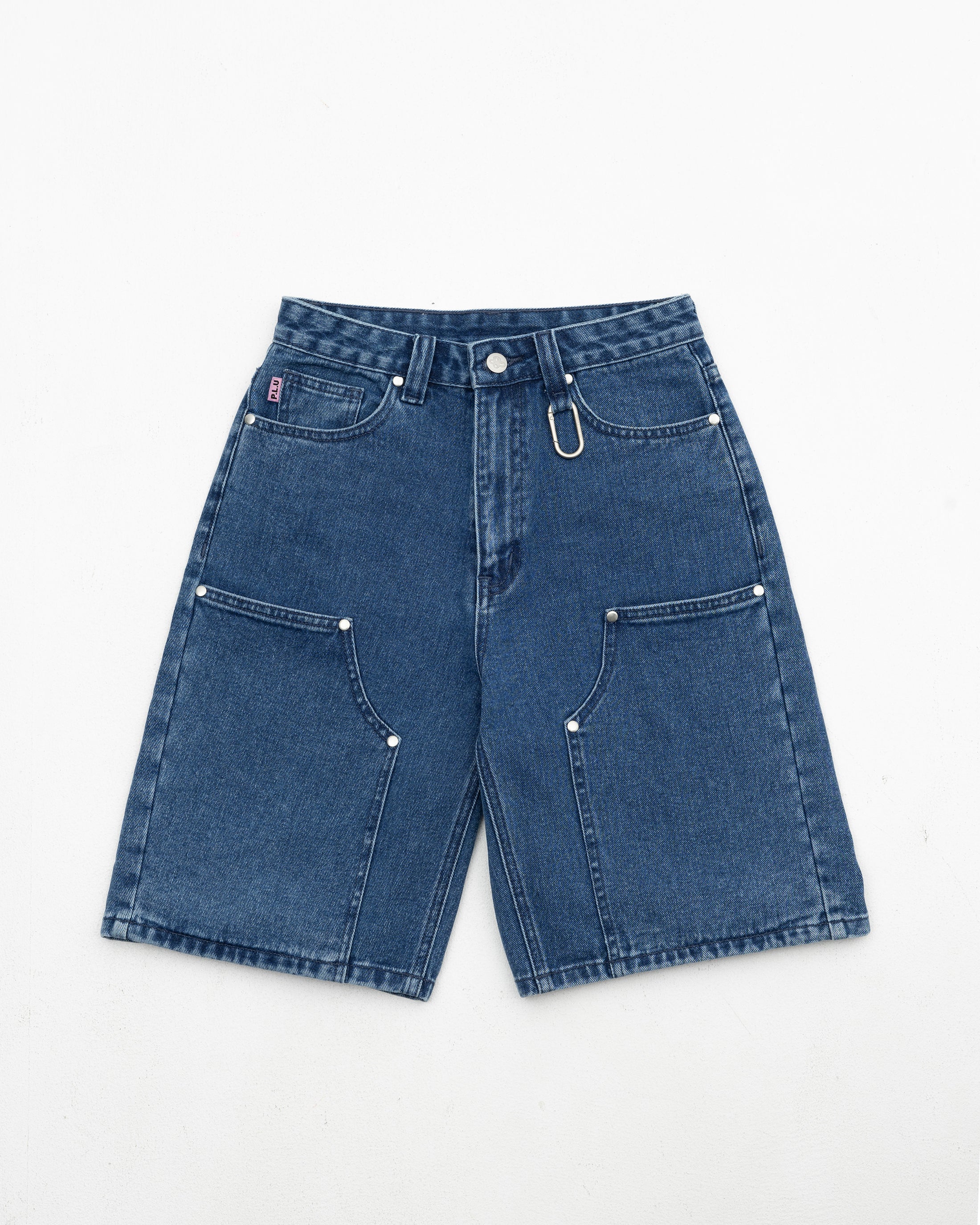 S105: Washed Denim Carabiner Shorts (Deep Blue)