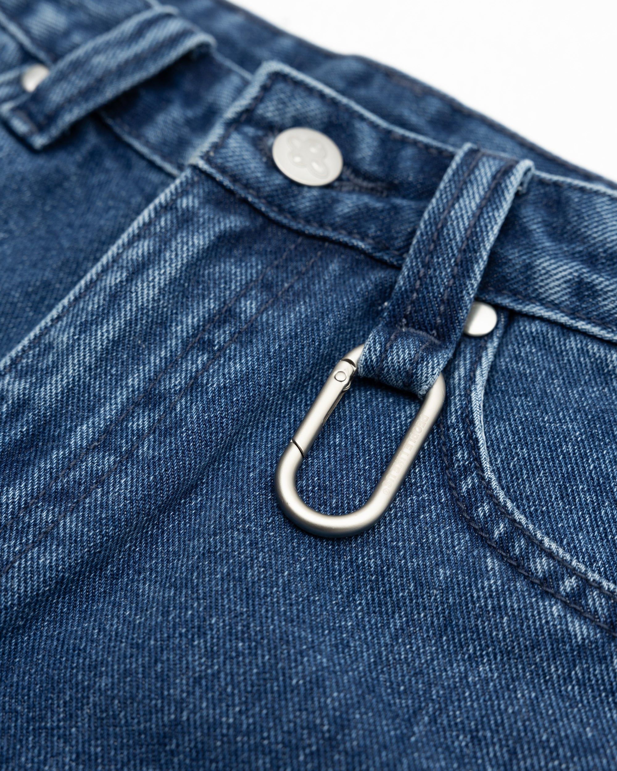 S105: Washed Denim Carabiner Shorts (Deep Blue)