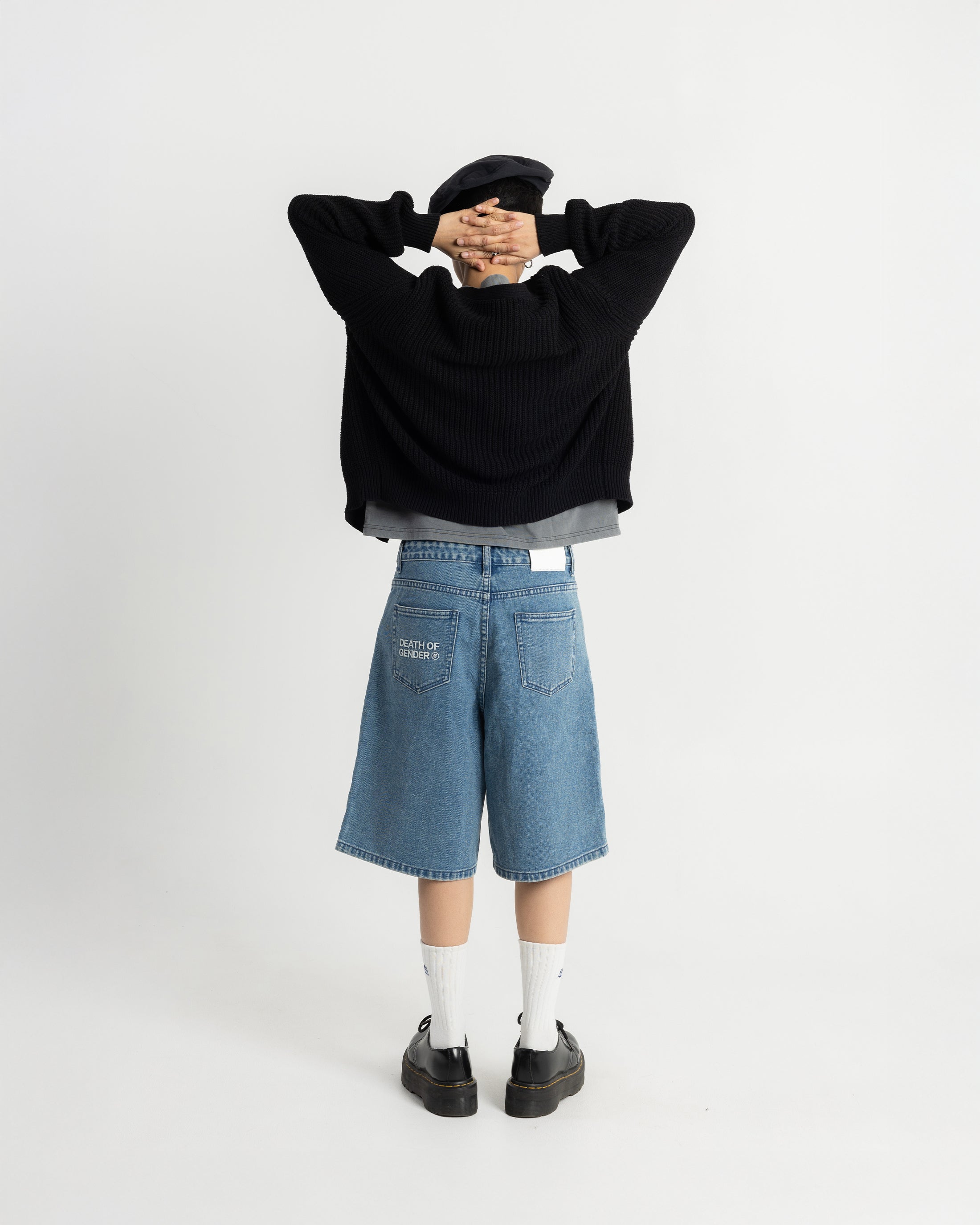 S106: Washed Denim Carabiner Shorts (Light Blue)
